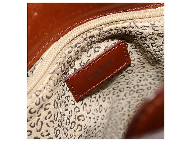 Borsa a tracolla CARTIER PANTHERE in pelle vernice marrone argento Auth 178367 - vista 12