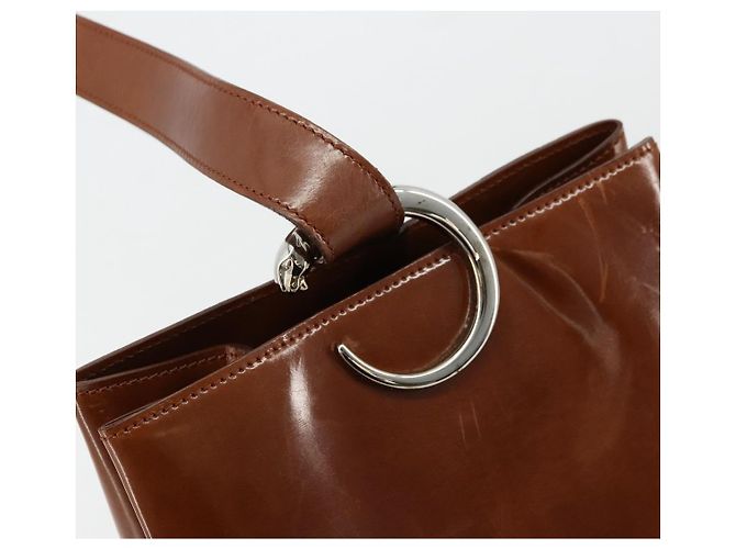 Borsa a tracolla CARTIER PANTHERE in pelle vernice marrone argento Auth 178367 - vista 17