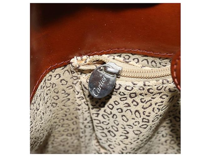 Borsa a tracolla CARTIER PANTHERE in pelle vernice marrone argento Auth 178367 - vista 20
