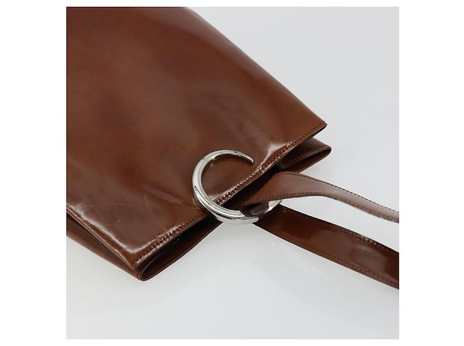 Borsa a tracolla CARTIER PANTHERE in pelle vernice marrone argento Auth 178367 - vista 6