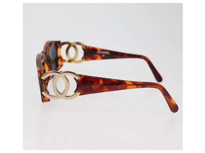 Gafas de sol CHANEL COCO Mark de plástico Marrón Oro CC Auth 181291M Castaño Dorado - vista 7