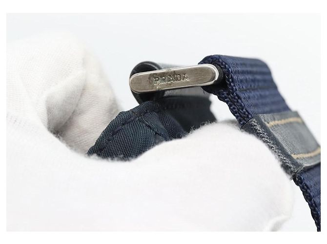 Borsa a Spalla PRADA Nylon Blu Navy Argento Auth ka4414A - vista 10