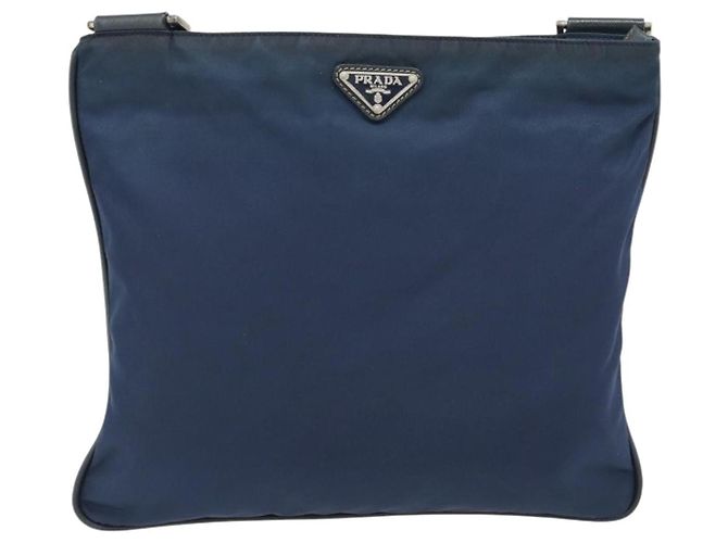Borsa a Spalla PRADA Nylon Blu Navy Argento Auth ka4414A - vista 13