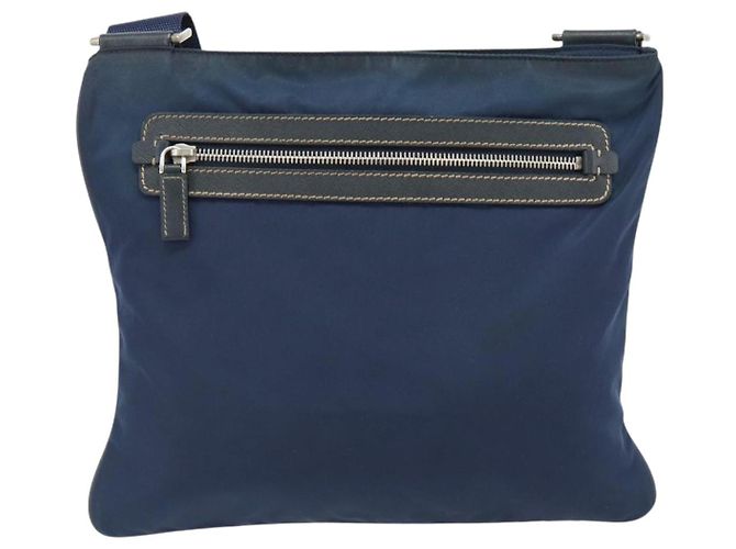 Borsa a Spalla PRADA Nylon Blu Navy Argento Auth ka4414A - vista 2