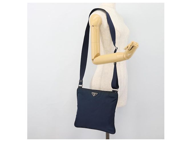 Borsa a Spalla PRADA Nylon Blu Navy Argento Auth ka4414A - vista 25