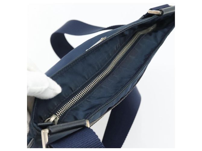 Borsa a Spalla PRADA Nylon Blu Navy Argento Auth ka4414A - vista 6