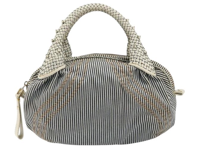 Borsa FENDI Spy in tela Navy Gold Auth bs35147A D'oro Blu navy - vista 13