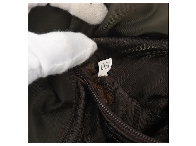 PRADA Chain Tote Bag Nylon Khaki Silver Auth 180596 Silber - Ansicht 12