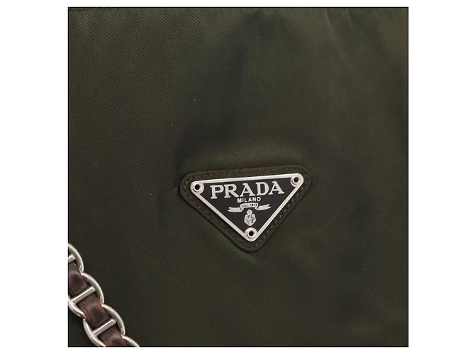 PRADA Chain Tote Bag Nylon Khaki Silver Auth 180596 Silber - Ansicht 17