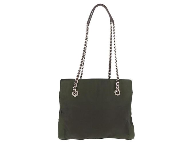 PRADA Chain Tote Bag Nylon Khaki Silver Auth 180596 Silber - Ansicht 2