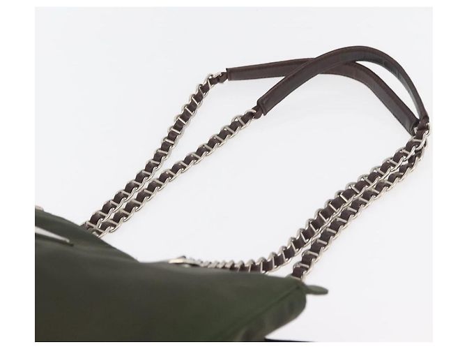 PRADA Chain Tote Bag Nylon Khaki Silver Auth 180596 Silber - Ansicht 8