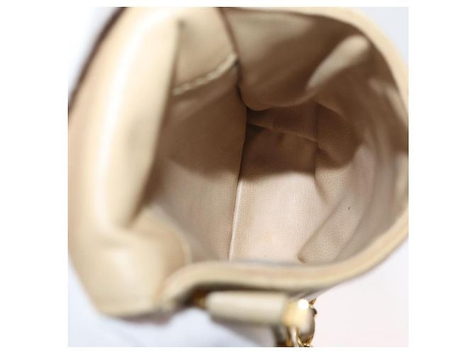 CHANEL Borsa a Spalla Matelassé con Catena in Pelle di Agnello Beige Oro CC Auth 179876A D'oro - vista 11