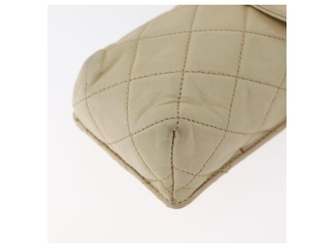 CHANEL Borsa a Spalla Matelassé con Catena in Pelle di Agnello Beige Oro CC Auth 179876A D'oro - vista 14