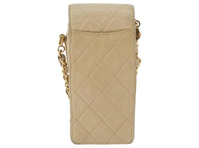 CHANEL Borsa a Spalla Matelassé con Catena in Pelle di Agnello Beige Oro CC Auth 179876A D'oro - vista 2