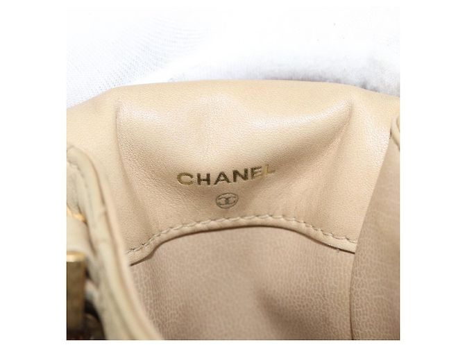 CHANEL Borsa a Spalla Matelassé con Catena in Pelle di Agnello Beige Oro CC Auth 179876A D'oro - vista 21