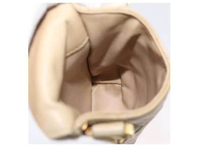 CHANEL Borsa a Spalla Matelassé con Catena in Pelle di Agnello Beige Oro CC Auth 179876A D'oro - vista 22
