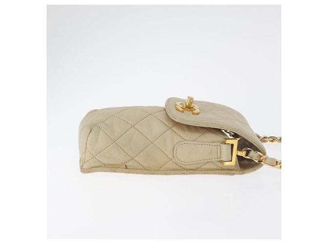CHANEL Borsa a Spalla Matelassé con Catena in Pelle di Agnello Beige Oro CC Auth 179876A D'oro - vista 3