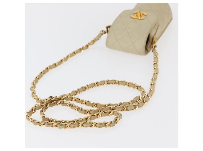 CHANEL Borsa a Spalla Matelassé con Catena in Pelle di Agnello Beige Oro CC Auth 179876A D'oro - vista 7