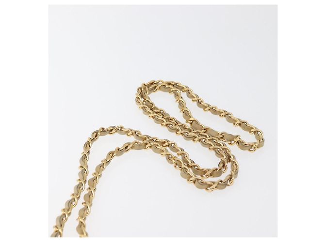CHANEL Borsa a Spalla Matelassé con Catena in Pelle di Agnello Beige Oro CC Auth 179876A D'oro - vista 8