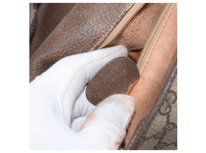Borsa GUCCI GG Supreme Web Sherry Line PVC Beige Oro 001 104 0551 Auth 178811 D'oro - vista 12