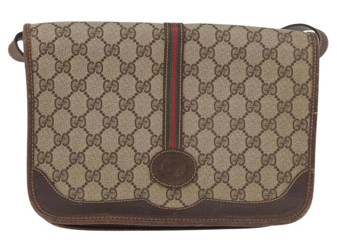 Borsa GUCCI GG Supreme Web Sherry Line PVC Beige Oro 001 104 0551 Auth 178811 D'oro - vista 13