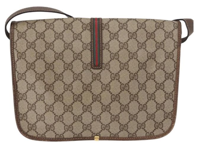 Borsa GUCCI GG Supreme Web Sherry Line PVC Beige Oro 001 104 0551 Auth 178811 D'oro - vista 2