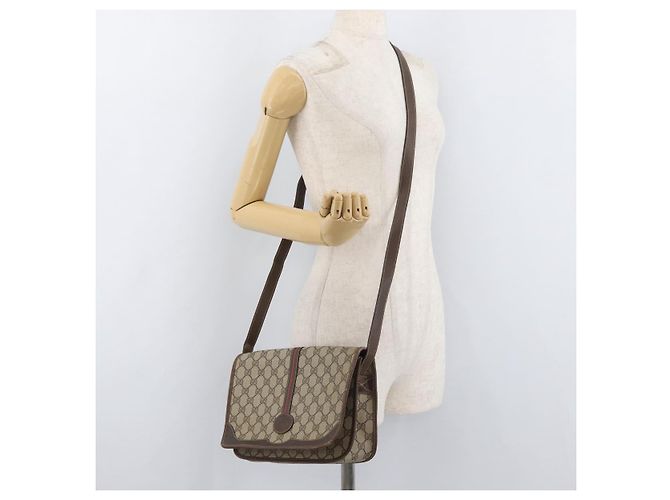 Borsa GUCCI GG Supreme Web Sherry Line PVC Beige Oro 001 104 0551 Auth 178811 D'oro - vista 23