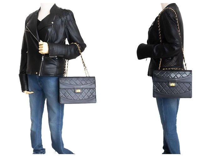 CHANEL Vintage Classic Chain Shoulder Bag Single Flap Quilted Lamb Nero - vista 12