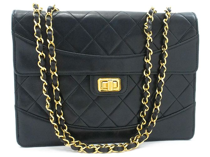 CHANEL Vintage Classic Chain Shoulder Bag Single Flap Quilted Lamb Nero - vista 2