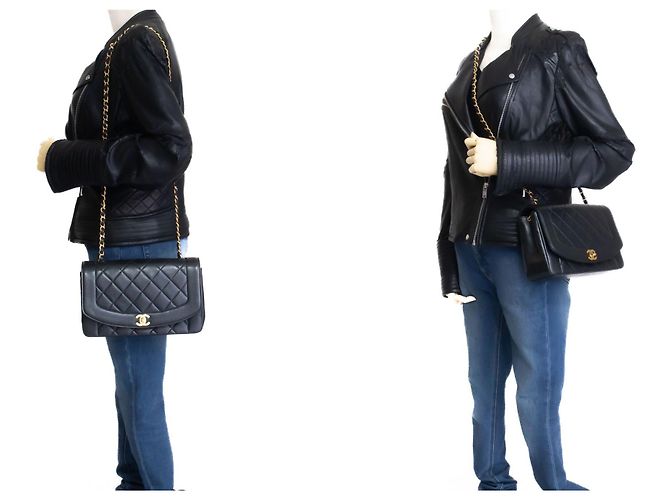 Sac à bandoulière CHANEL Diana Flap Chain en cuir d'agneau matelassé noir - vue 12
