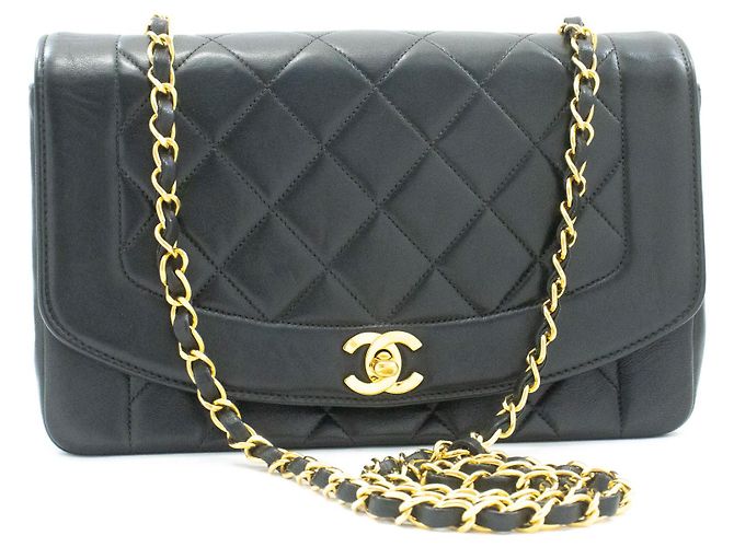 Sac à bandoulière CHANEL Diana Flap Chain en cuir d'agneau matelassé noir - vue 2