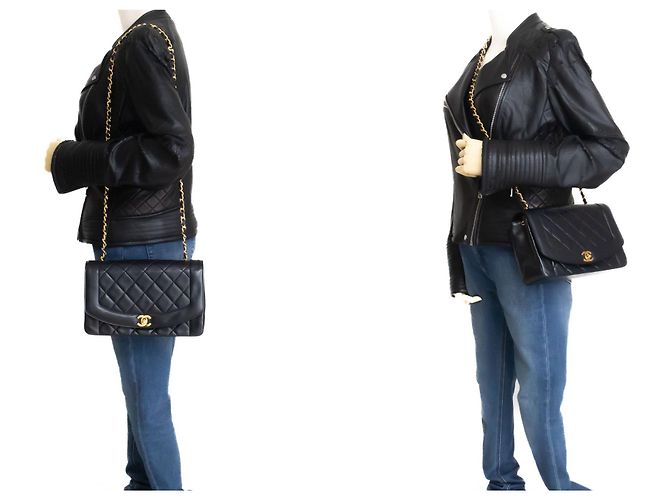 Borsa a tracolla CHANEL Diana Flap Chain in agnello trapuntato nero - vista 12