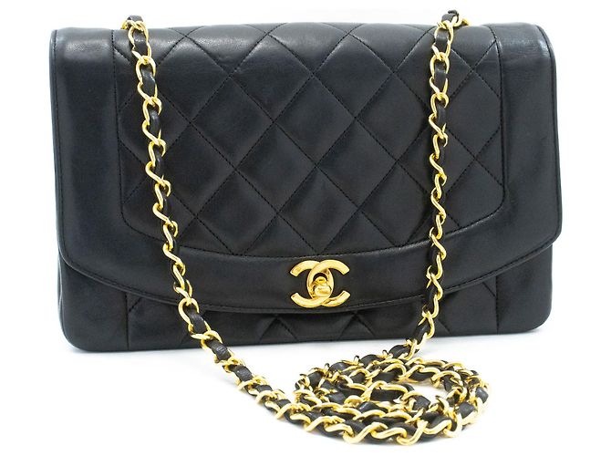 Borsa a tracolla CHANEL Diana Flap Chain in agnello trapuntato nero - vista 2