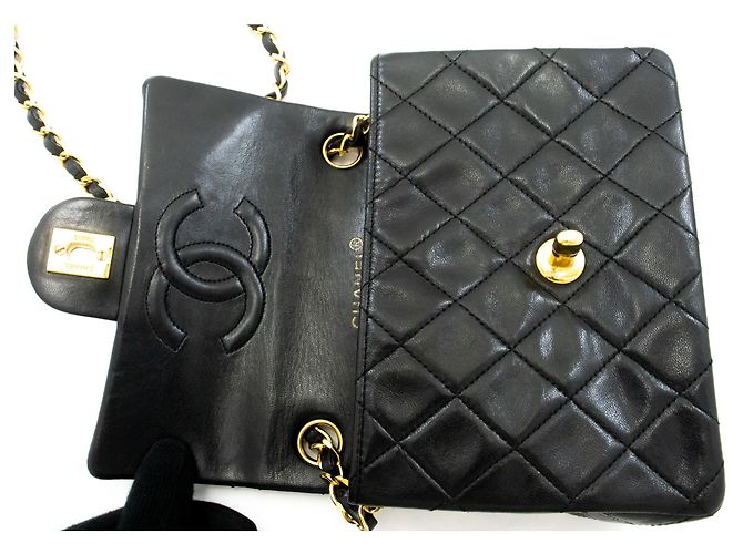 CHANEL Mini Square Small Chain Shoulder Bag Crossbody Black Lamb Nero - vista 11