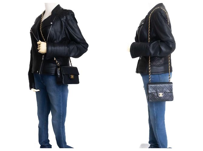 CHANEL Mini Square Small Chain Shoulder Bag Crossbody Black Lamb Nero - vista 12