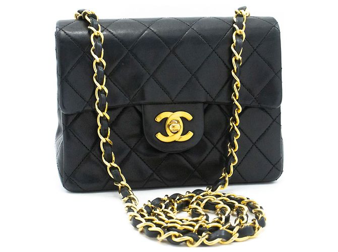 CHANEL Mini Square Small Chain Shoulder Bag Crossbody Black Lamb Nero - vista 2