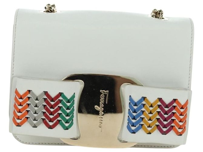 Borsa a Spalla Chain Vala in Pelle Bianca e Oro Salvatore Ferragamo Autentica 179845A - vista 13