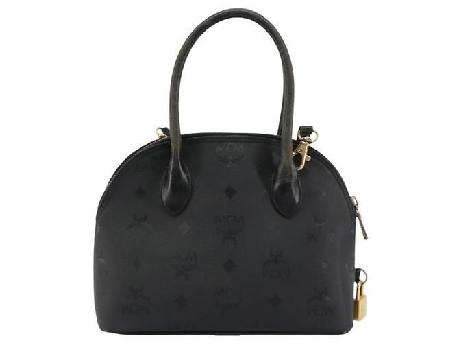 Borsa a Mano MCM Logogram Vicetos PVC 2way Nero Oro Auth 181172 D'oro - vista 2
