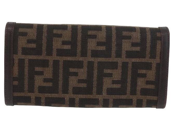FENDI Zucca Canvas Long Wallet Schwarz Braun Auth 181538 - Ansicht 2