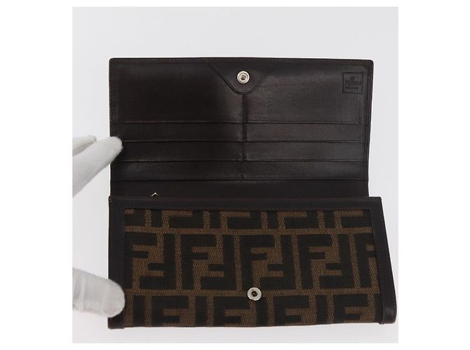 FENDI Zucca Canvas Long Wallet Schwarz Braun Auth 181538 - Ansicht 8