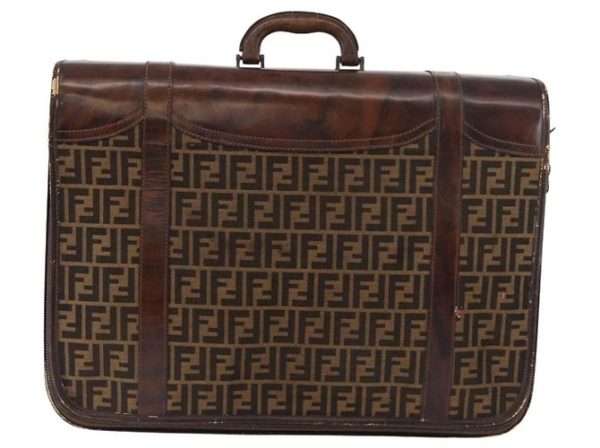 FENDI Zucca Canvas Trunk Black Brown Auth ti3936A Marrone Nero - vista 13