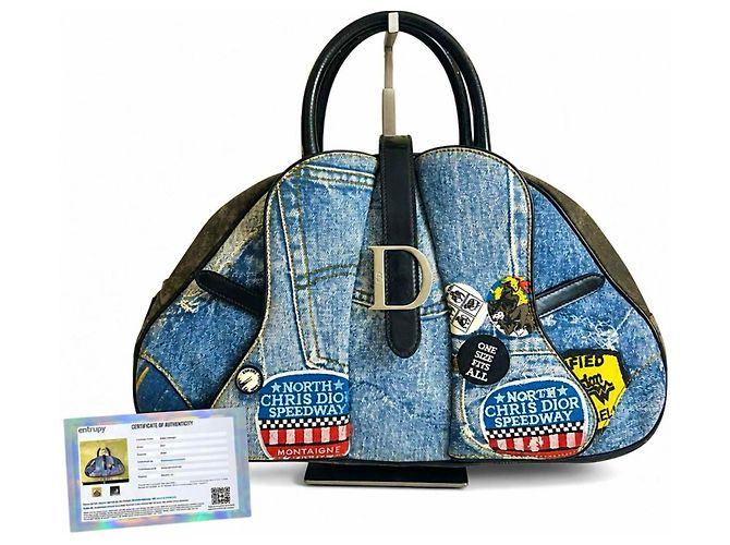 Christian Dior Miss Diorella Speedway Borsa Saddle Grande in Denim Marrone Bianco Blu Multicolore Silver hardware - vista 3