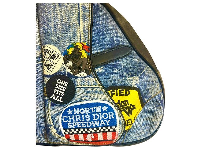 Christian Dior Miss Diorella Speedway Borsa Saddle Grande in Denim Marrone Bianco Blu Multicolore Silver hardware - vista 6