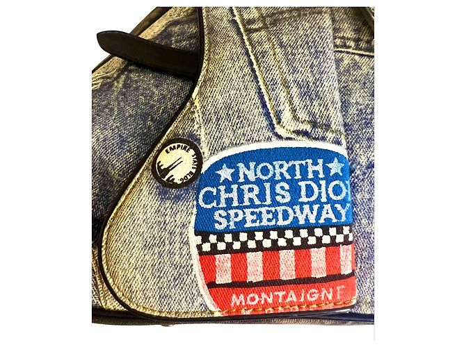 Christian Dior Miss Diorella Speedway Borsa Saddle Grande in Denim Marrone Bianco Blu Multicolore Silver hardware - vista 7