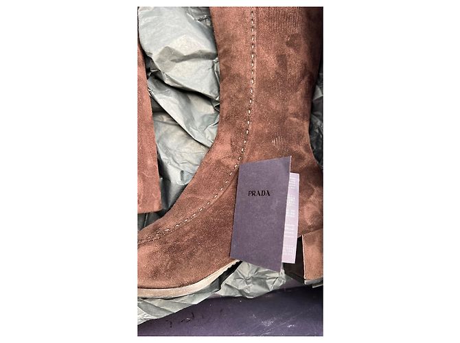Prada Botas altas de ante marrón Castaño - vista 4