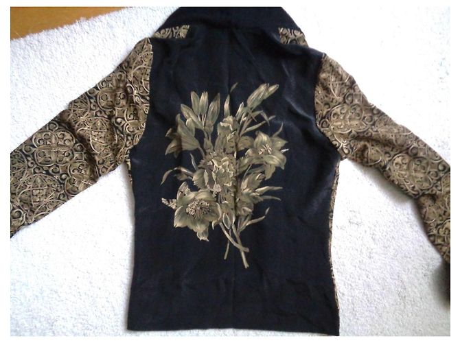 Autre Marque Otto Kern Seidenbluse mit Blumenprint Schwarz Beige - Ansicht 2
