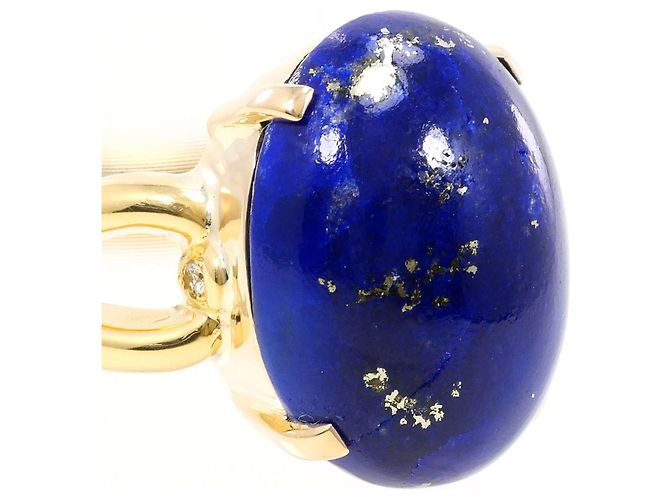Autre Marque 18K Gelbgoldring mit Lapis Lazuli und grünem Diamanten Blau Golden - Ansicht 2