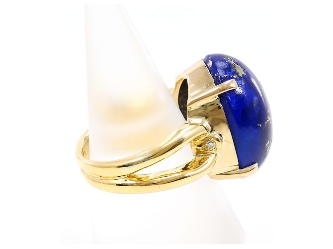 Autre Marque 18K Gelbgoldring mit Lapis Lazuli und grünem Diamanten Blau Golden - Ansicht 3