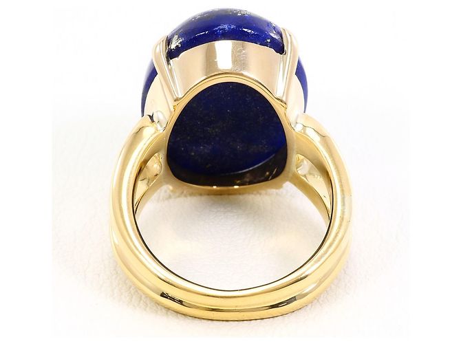 Autre Marque 18K Gelbgoldring mit Lapis Lazuli und grünem Diamanten Blau Golden - Ansicht 4