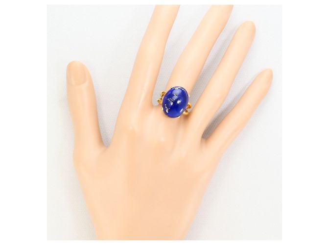 Autre Marque 18K Gelbgoldring mit Lapis Lazuli und grünem Diamanten Blau Golden - Ansicht 7